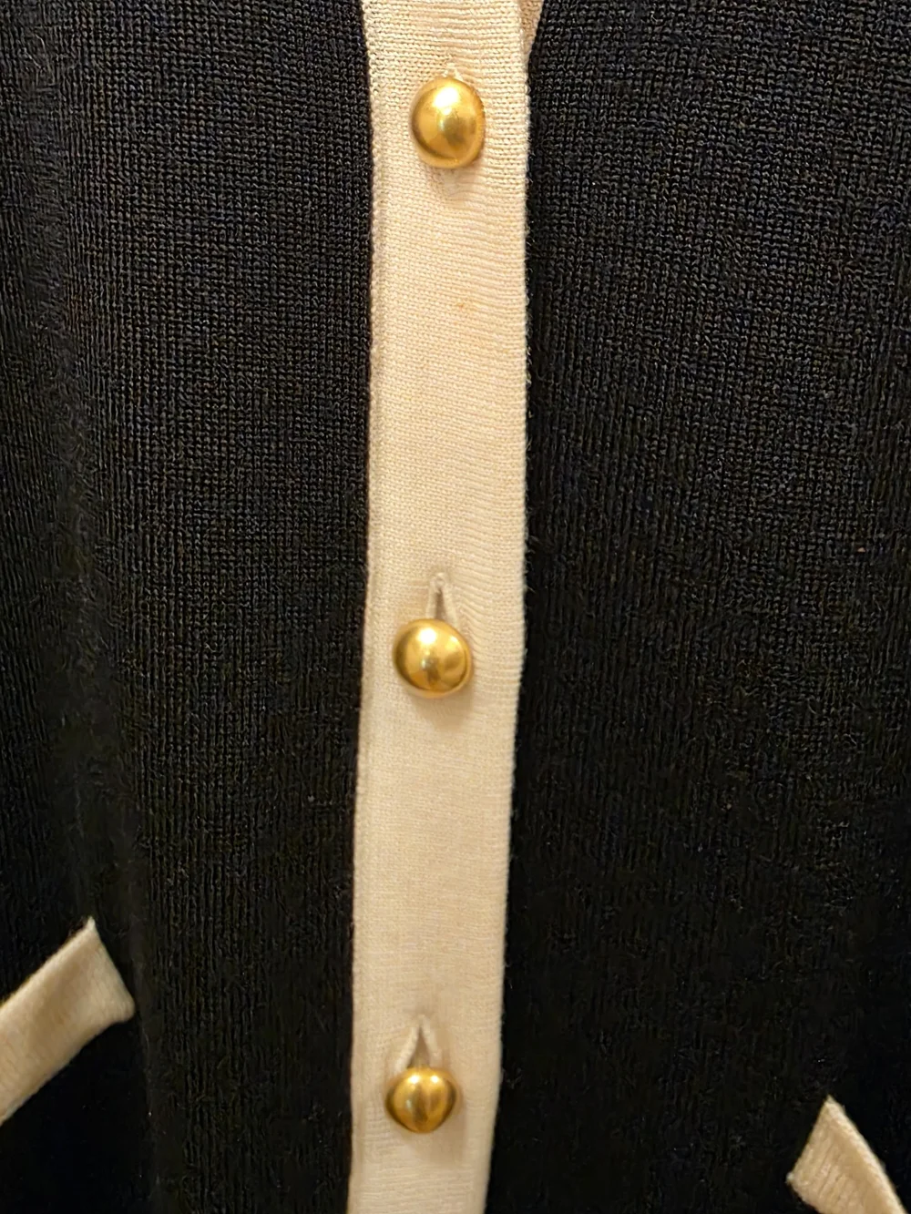 Tory Burch Black and Cream Button-Front Sweater Cardigan